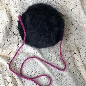 Betsey Johnson Dream Works Trolls Black Faux Fur Crossbody Bag